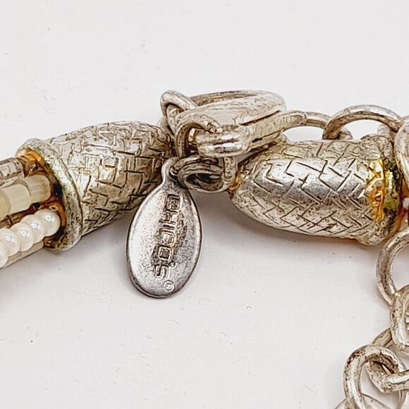 Chico’s Mixed Metal Lucite Shell Glass Charm Statement Necklace 24” - Picture 7 of 9